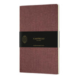 Castelli Quaderno A5 notebook in Harris Red, featuring soft cover, ivory ruled pages, and eco-friendly materials, made in Italy.