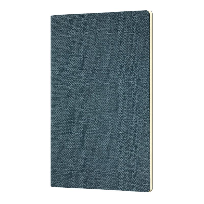 Elegant A5 soft cover notebook in Harris Blue, featuring a flexible tweed cover and luxurious 80gsm ivory ruled paper.