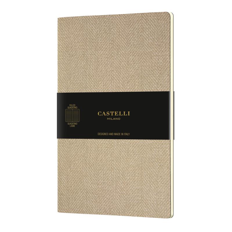 Elegant A5 soft cover notebook in Harris Sand, featuring a flexible tweed effect and smooth ivory ruled paper.