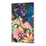 A5 soft cover notebook featuring vibrant cockatiel illustrations amidst colorful foliage, ideal for journaling or note-taking.