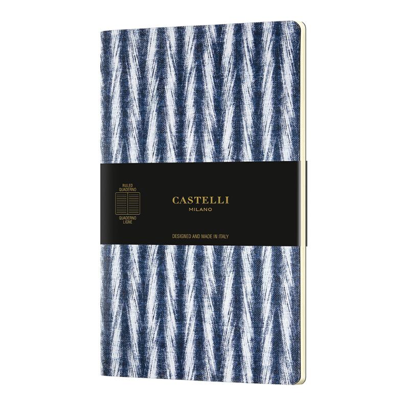 Castelli Quaderno A5 notebook with soft cover featuring elegant Shibori blue patterns, FSC certified 80 gsm paper, made in Italy.