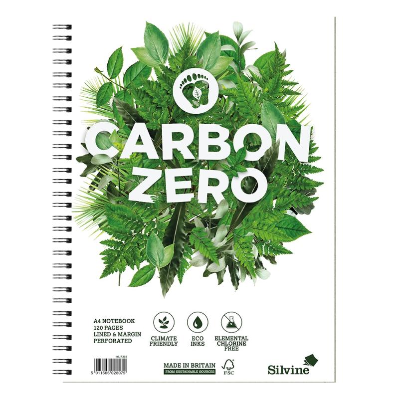 Silvine Carbon Zero Twin Wire Notebook A4+ with 120 ruled pages, eco-friendly, perforated for easy tear-out.