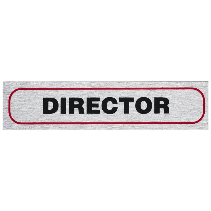 Sleek brushed aluminium self-adhesive sign director for indoor/outdoor use, measuring 170x40mm, ideal for clear signage.