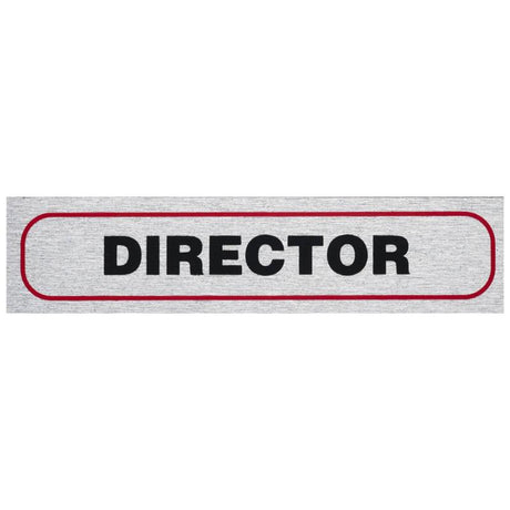 Sleek brushed aluminium self-adhesive sign director for indoor/outdoor use, measuring 170x40mm, ideal for clear signage.