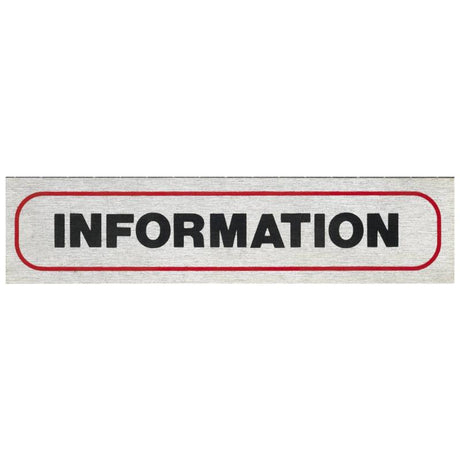 Self-adhesive brushed aluminum sign, 170x40mm, for clear indoor/outdoor messaging and easy application on smooth surfaces.