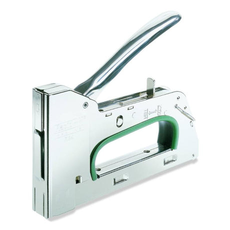 Ergonomic Titac 37 Tacker for Plastic Staples with noise damper, recoilless action, and adjustable force for versatile stapling.