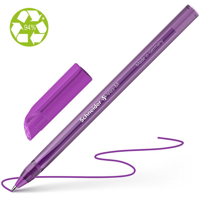 Schneider Vizz Ballpoint Pen in vibrant Medium Violet, featuring a smooth writing experience and eco-friendly design.