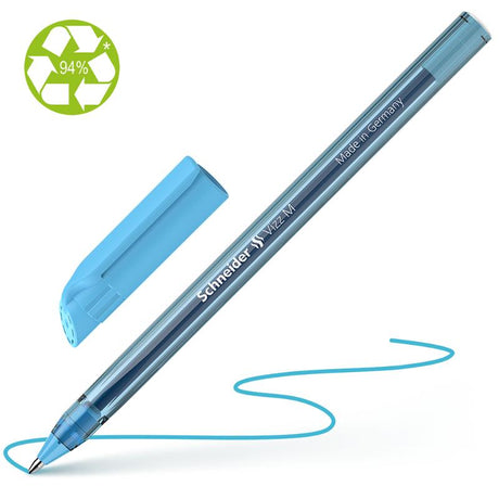 Schneider Ballpoint Pen Vizz in Light Blue, featuring smooth Gelco technology and 94% recycled plastic body for eco-friendly writing.