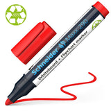 Schneider Whiteboard Marker Maxx 290 in red, featuring bullet tip, low-odor ink, refillable design, and eco-friendly materials.