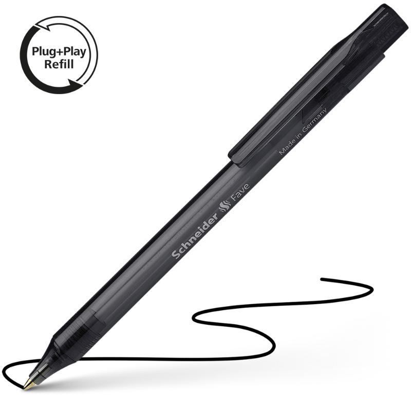 Elegantly designed black Schneider Ballpoint Pen Fave, featuring a replaceable refill and waterproof ink for smooth writing.