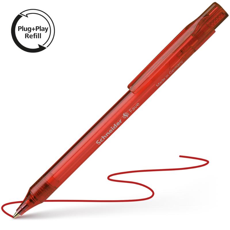 Vibrant red Schneider Ballpoint Pen Fave Red with medium tip, replaceable refill, and eco-friendly design for smooth writing.
