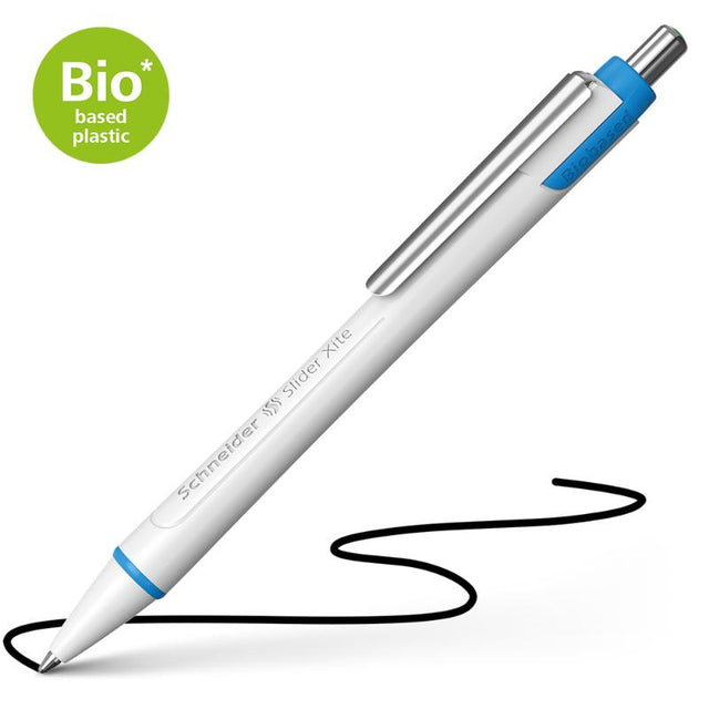 Schneider Slider Xite Extra Broad Black pen with ergonomic design, Viscoglide technology, and eco-friendly materials for smooth writing.