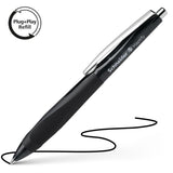 Ergonomic Schneider Haptify ballpoint pen with black ink, featuring a rubber grip, stainless steel tip, and replaceable refill.