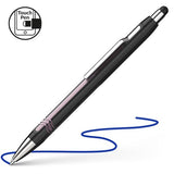 Schneider Epsilon Touch pen with black-pink barrel, extra broad blue ink, and a stylus tip for smooth touchscreen navigation.