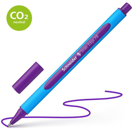 Schneider Slider Edge Extra Broad Violet pen with ergonomic grip, smooth Viscoglide® ink, perfect for writing and drawing.