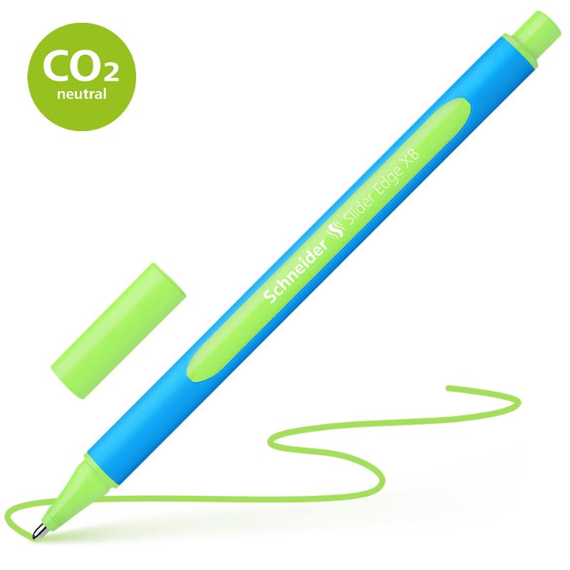 Light green Schneider ballpoint pen with extra broad tip, designed for smooth writing, comfort, and eco-friendly use.