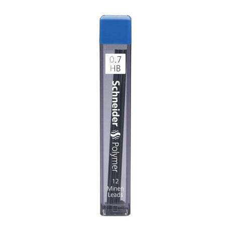 Schneider 0.7mm HB pencil leads in a tube, 12 durable, break-resistant leads for smooth writing and drawing.