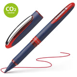 Schneider Rollerball One Business 0.6mm pen in red, featuring ultra-smooth writing, ergonomic grip, and large ink reservoir.