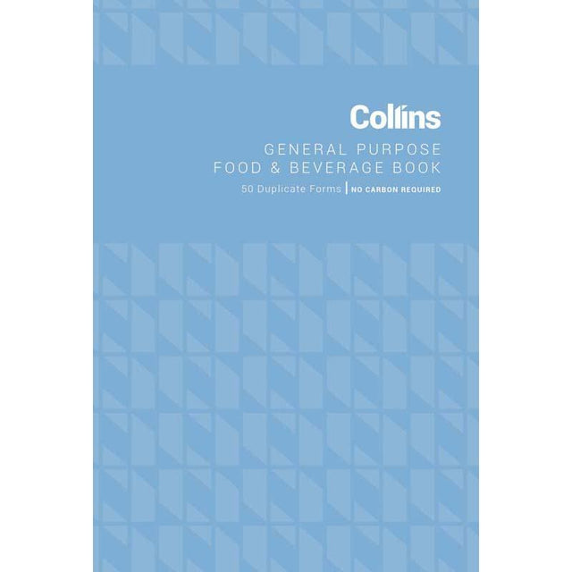 Collins food and beverage notepad with 50 duplicate leaves, no carbon needed, size 100x148 mm, ideal for efficient order management.