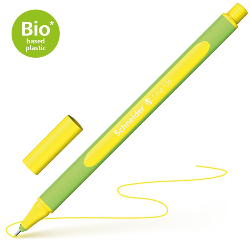 Schneider Fineliner 0.4mm Neon Yellow pen with ergonomic triangular barrel, ideal for vibrant, detailed writing and eco-friendly.