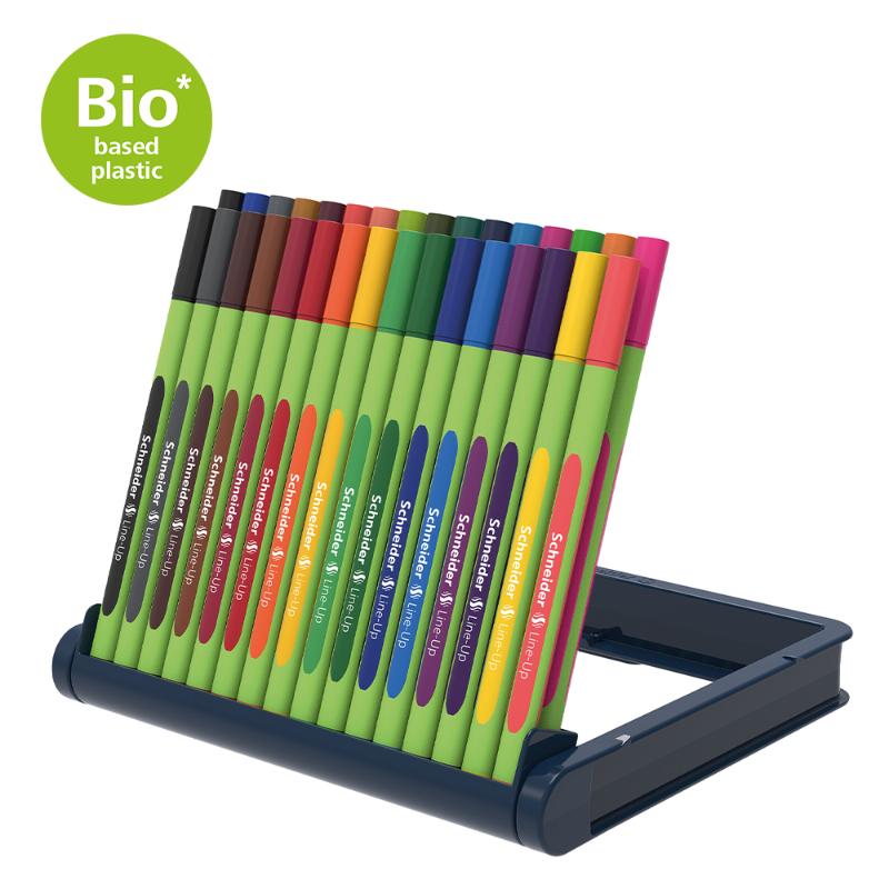 Schneider Fineliner Line-Up 0.4mm set of 32 vibrant colors in an adjustable case, eco-friendly and ergonomic for detailed creativity.