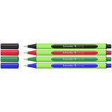 Schneider Fineliner set in 4 vibrant colors with eco-friendly design, ergonomic grip, and adjustable pencil case stand.