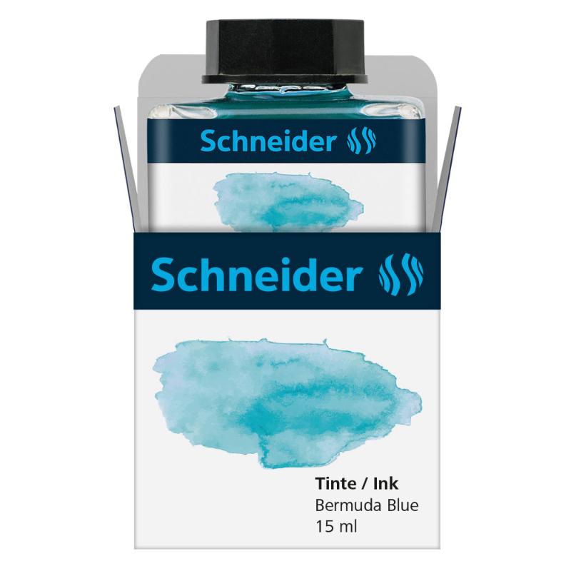 Schneider Bottle Pastel Ink in Bermuda Blue, 15ml, ideal for bullet journaling and crafting, with environmentally friendly refilling.