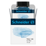Schneider Ice Blue Pastel Ink 15ml in a glass bottle, ideal for bullet journaling and creative writing projects.