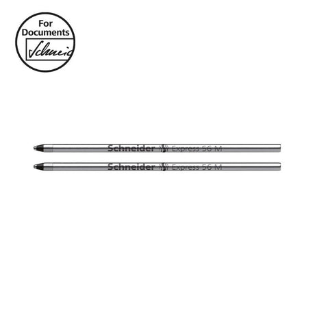 Schneider Pen Refill Ballpoint 56 in black, two-pack, features a stainless steel tip and eco-friendly Plug+Play design.