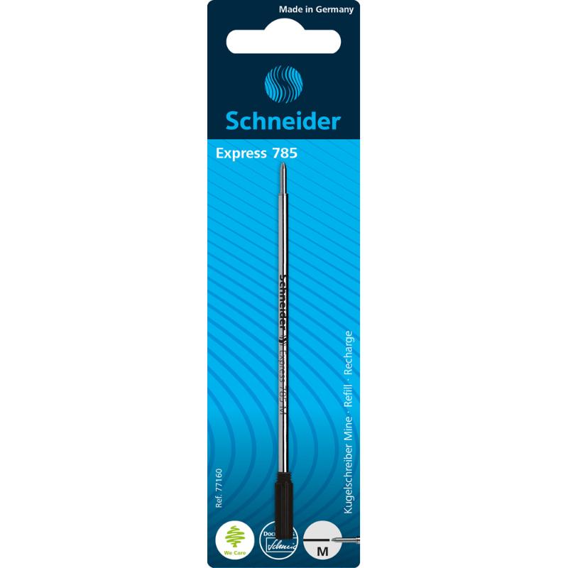 Schneider 785 medium black ballpoint pen refill with durable metal tip, designed for seamless writing in Cross pens.