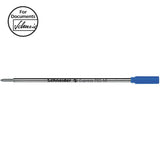 Medium blue Schneider pen refill for Cross ballpoint pens, featuring a durable stainless steel tip and waterproof ink.