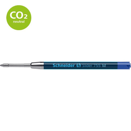 Schneider Pen Refill Ballpoint 755 in Medium Blue, featuring Viscoglide technology for smooth, smudge-proof writing.