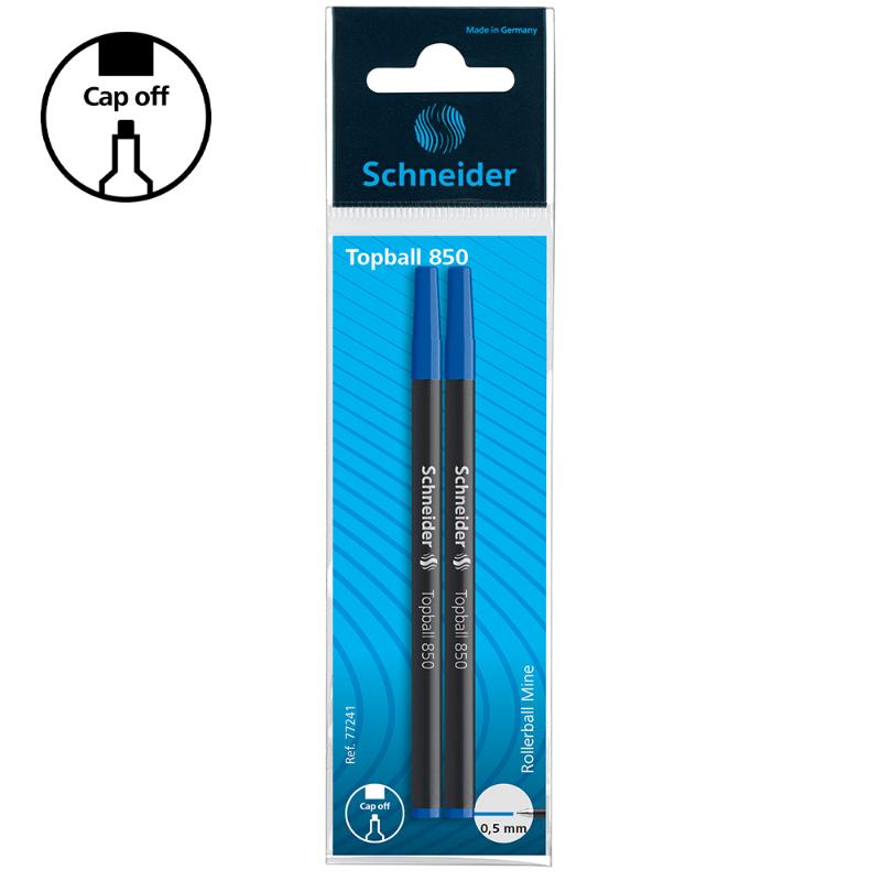 Schneider Rollerball 850 blue ink refill for Topball 811, featuring a 0.5mm conical tip and cap-off ink for smooth writing.