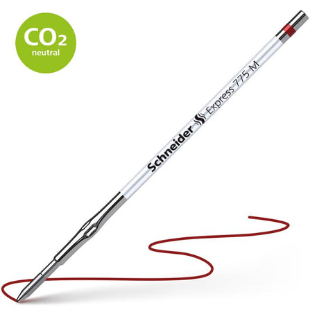 Schneider Pen Refill 775 in medium red, featuring durable stainless steel tip for smooth, precise, and waterproof writing.