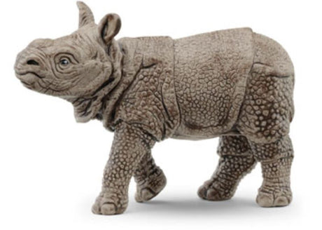 Adorable Schleich Indian Rhinoceros Baby figurine, perfect for play and learning about wildlife conservation.