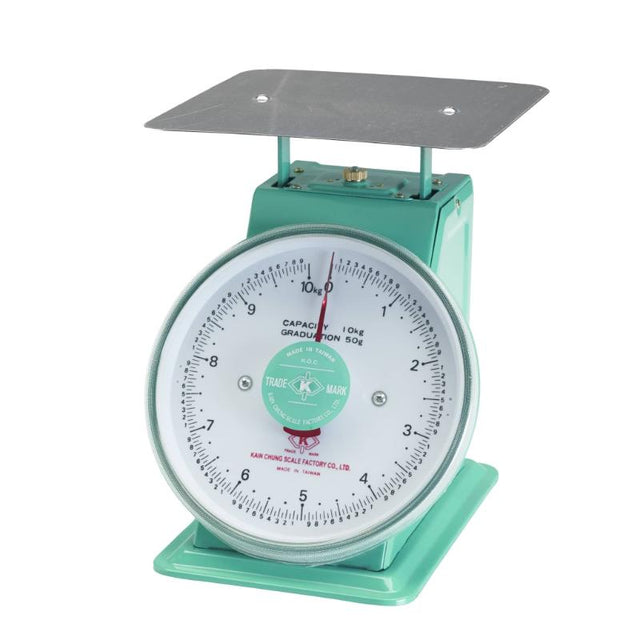 Kain Chung Metal Parcel Scales with 10kg capacity and easy-to-read dial for accurate weight measurements in shipping.