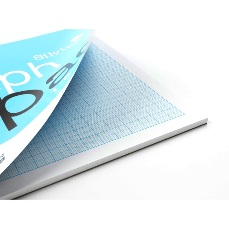 Silvine A3 Graph Pad with 1-5-10mm grid, 90gsm, 50 sheets, ideal for sketching, drafting, and technical drawings.