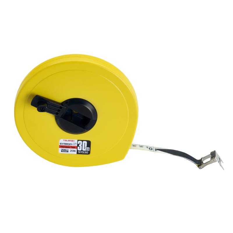 Tajima Symron-S Enclosed Reel, 30m metric tape measure with 13mm width, durable design for precision and reliability.