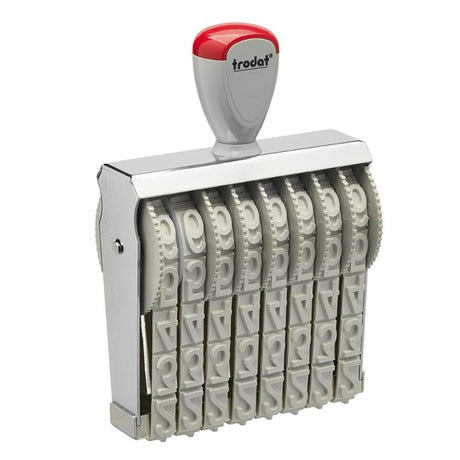 Trodat Classic Numberer 15188: durable number stamp with 18mm characters, 8 customizable bands, and ergonomic design for easy use.