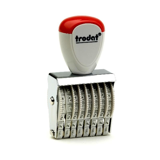 Trodat Classic Numberer 1538 with 3mm character size, 8 customizable bands, ergonomic grips, and durable metal frame.