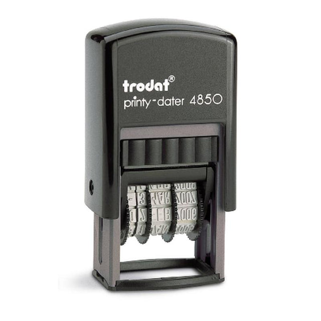 Self-inking Trodat Printy Dater 4850/2 with 'PAID' impression and eco-friendly design for efficient date stamping in offices.