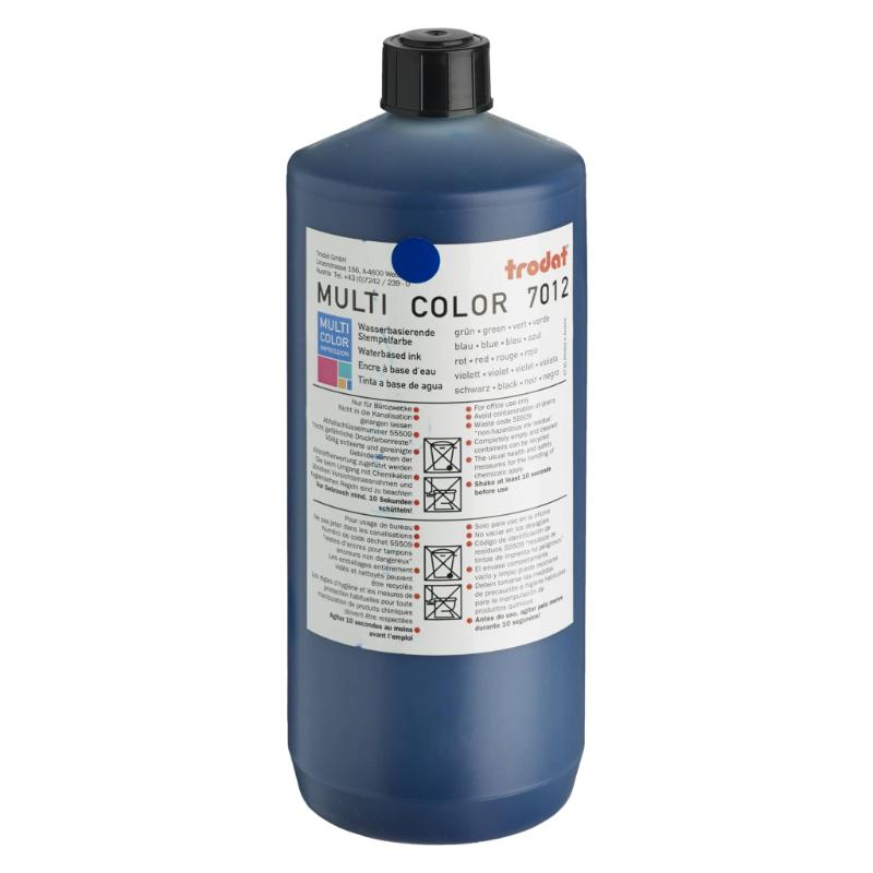 Trodat Rubber Stamp Ink 1 Litre in vibrant blue, ideal for hand and self-inking stamps, perfect for paper and cardboard.