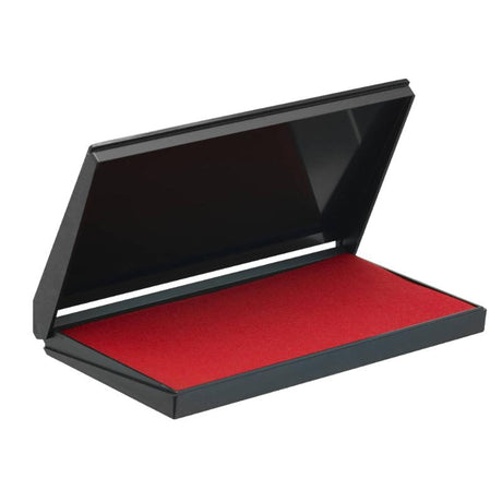 Trodat Stamp Pad 9053 in vibrant red, measuring 160mm x 90mm, ideal for clear impressions with no inking required.