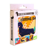 Set of 6 Dachshund coasters featuring cute designs and sayings, cork-backed and heat resistant for hot drinks.