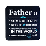 Coasters set for Dad featuring 4 punny designs, cork backed and heat resistant, perfect for hot drinks and gifts.