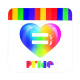 Vibrant Pride coasters set featuring 4 unique designs, cork backed and heat resistant for hot beverages.