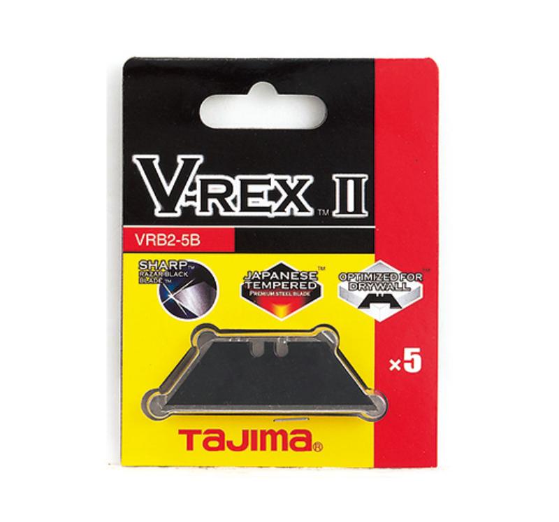 Premium set of 5 Tajima V-REX utility blades, featuring razor-sharp Japanese tempered steel, ideal for drywall and heavy-duty cuts.