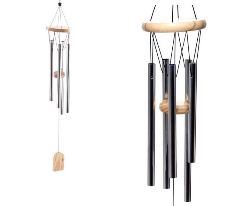 Elegant 58cm wooden wind chime with metal tubes, producing soothing melodies for your outdoor space.