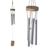 Wooden wind chime with metal tubes, 37cm long, featuring soothing sounds, rustic design, perfect for outdoor relaxation.