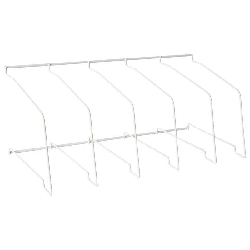 Codafile Shelf File Rack with 5 slots, white powder-coated wire, perfect for organizing documents on a standard shelf.